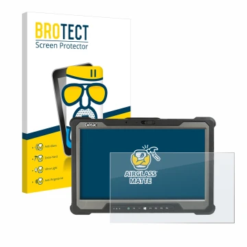 Front side of a product packaging with the brand logo BROTECT. Next to it is the device Getac A140 shown with the correspondin