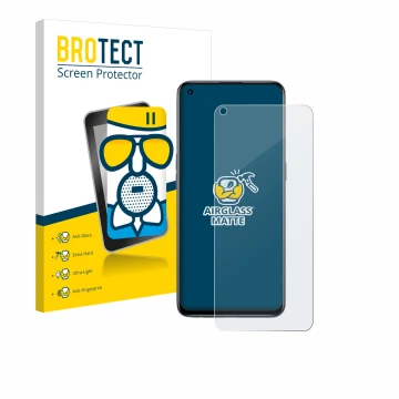 Front side of a product packaging with the brand logo BROTECT. Next to it is the device realme GT Master Edition shown with th