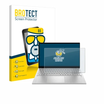 Front side of a product packaging with the brand logo BROTECT. Next to it is the device HP Pavilion x360 Convertible 15-erX sh