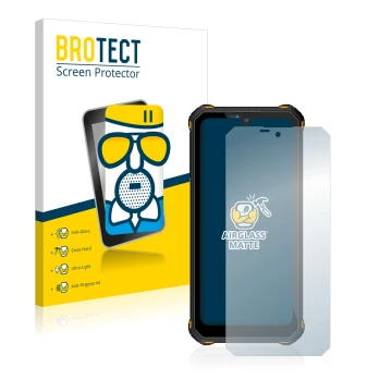 Front side of a product packaging with the brand logo BROTECT. Next to it is the device Oukitel WP15 5G shown with the corresp