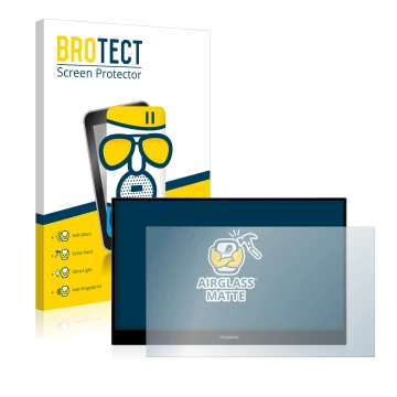 Front side of a product packaging with the brand logo BROTECT. Next to it is the device ViewSonic TD1655 shown with the corres