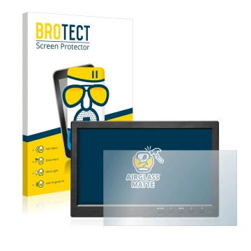 Front side of a product packaging with the brand logo BROTECT. Next to it is the device Podofo HD Monitor 10.1