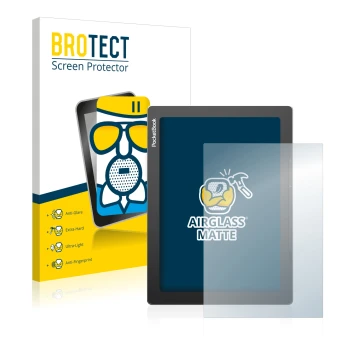 Front side of a product packaging with the brand logo BROTECT. Next to it is the device PocketBook InkPad Lite shown with the 