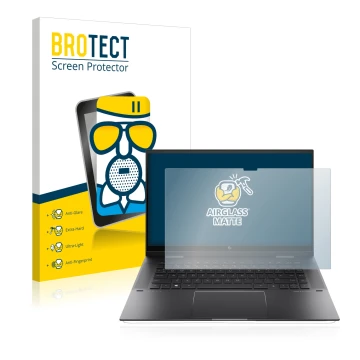 Front side of a product packaging with the brand logo BROTECT. Next to it is the device HP Envy x360 (15-eX) (359 mm x 228.2 m