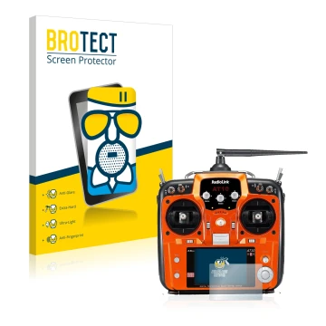 Front side of a product packaging with the brand logo BROTECT. Next to it is the device RadioLink AT10II shown with the corres
