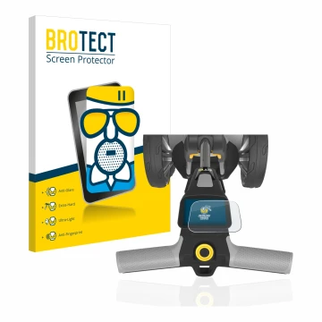 Front side of a product packaging with the brand logo BROTECT. Next to it is the device PowaKaddy CT6 shown with the correspon