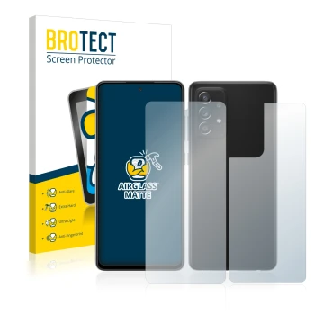 Front side of a product packaging with the brand logo BROTECT. Next to it is the device Samsung Galaxy A52s 5G (Front+Back) sh