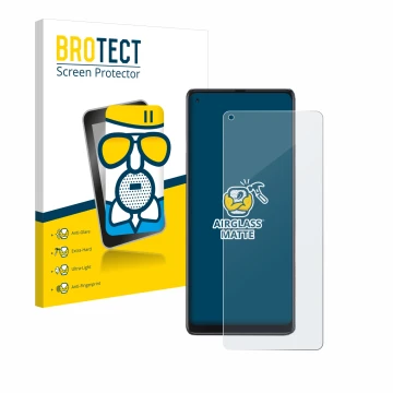 Front side of a product packaging with the brand logo BROTECT. Next to it is the device Cubot Max 3 shown with the correspondi