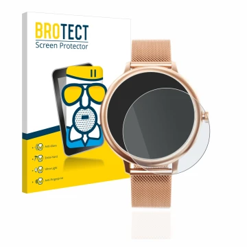 Front side of a product packaging with the brand logo BROTECT. Next to it is the device Naixues Smartwatch CF80 1.08