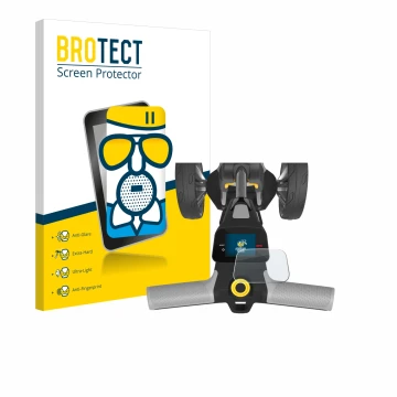 Front side of a product packaging with the brand logo BROTECT. Next to it is the device PowaKaddy CT6 GPS shown with the corre