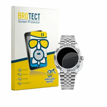 Front side of a product packaging with the brand logo BROTECT. Next to it is the device Rolex Datejust 36 shown with the corre