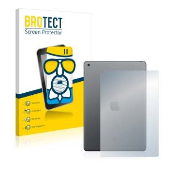 Front side of a product packaging with the brand logo BROTECT. Next to it is the device Apple iPad 10.2″ WiFi 2021 (9th. Gen.,