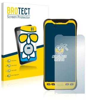 Front side of a product packaging with the brand logo BROTECT. Next to it is the device Trimble TDC600 shown with the correspo