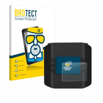 Front side of a product packaging with the brand logo BROTECT. Next to it is the device ISDT Smart Duo Charger K4 shown with t