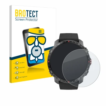 Front side of a product packaging with the brand logo BROTECT. Next to it is the device Polar Grit X Pro shown with the corres