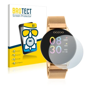Front side of a product packaging with the brand logo BROTECT. Next to it is the device Oozoo Q00117 shown with the correspond