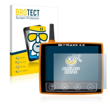 Front side of a product packaging with the brand logo BROTECT. Next to it is the device Skytraxx 4.0 shown with the correspond