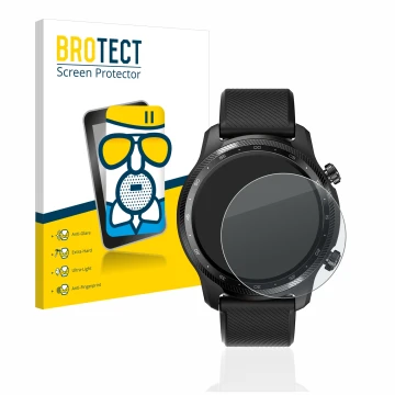 Front side of a product packaging with the brand logo BROTECT. Next to it is the device Mobvoi Ticwatch Pro 3 Ultra GPS shown 