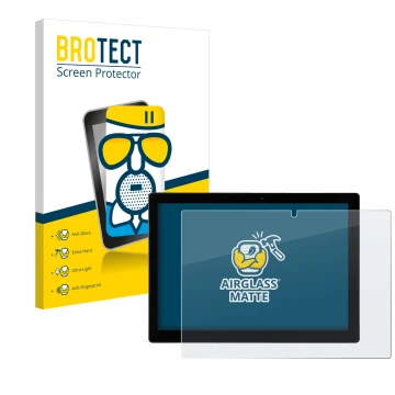 Front side of a product packaging with the brand logo BROTECT. Next to it is the device Hyrican Enwo Pad shown with the corres