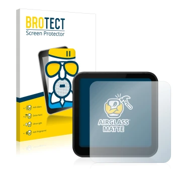 Front side of a product packaging with the brand logo BROTECT. Next to it is the device DJI Action 2 shown with the correspond