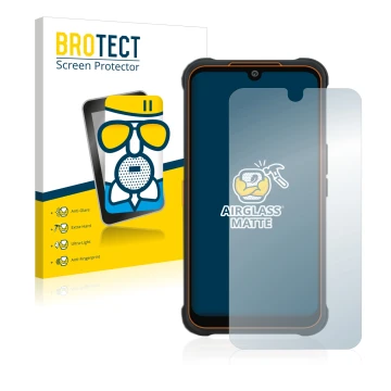Front side of a product packaging with the brand logo BROTECT. Next to it is the device AGM Glory Pro shown with the correspon