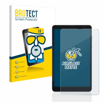 Front side of a product packaging with the brand logo BROTECT. Next to it is the device Blackview Tab 6 shown with the corresp