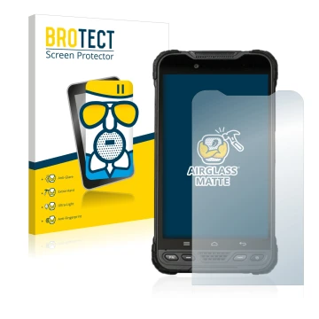 Front side of a product packaging with the brand logo BROTECT. Next to it is the device UniStrong UT12P shown with the corresp