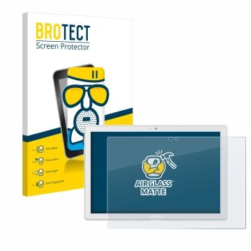 Front side of a product packaging with the brand logo BROTECT. Next to it is the device Archos T101 4G shown with the correspo