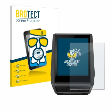 Front side of a product packaging with the brand logo BROTECT. Next to it is the device Bosch Nyon 2 2021 shown with the corre