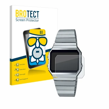 Front side of a product packaging with the brand logo BROTECT. Next to it is the device Casio A700WE shown with the correspond