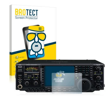 Front side of a product packaging with the brand logo BROTECT. Next to it is the device Icom IC-756 Pro III shown with the cor