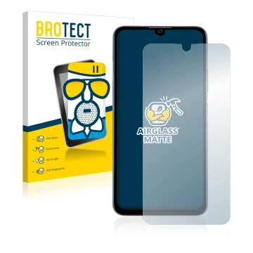 Front side of a product packaging with the brand logo BROTECT. Next to it is the device ZTE Blade A71 shown with the correspon