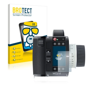 Front side of a product packaging with the brand logo BROTECT. Next to it is the device Arri WCU-4 shown with the correspondin