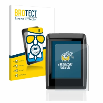 Front side of a product packaging with the brand logo BROTECT. Next to it is the device Bosch Kiox 300 shown with the correspo