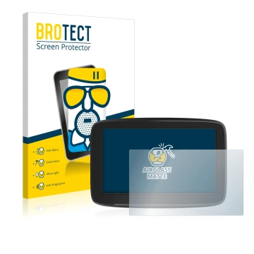 Front side of a product packaging with the brand logo BROTECT. Next to it is the device TomTom GO Classic 5
