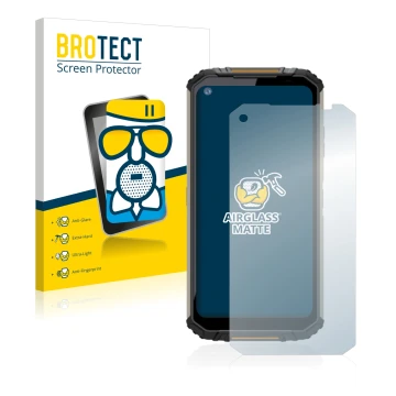 Front side of a product packaging with the brand logo BROTECT. Next to it is the device Oukitel WP16 shown with the correspond