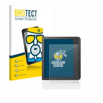 Front side of a product packaging with the brand logo BROTECT. Next to it is the device Tolino Vision 6 shown with the corresp