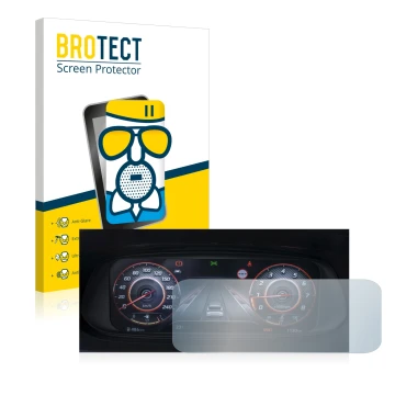 Front side of a product packaging with the brand logo BROTECT. Next to it is the device Hyundai i20N 2021 Cockpit shown with t