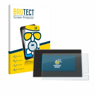 Front side of a product packaging with the brand logo BROTECT. Next to it is the device Renault Trafic 2021 Easy Link 8