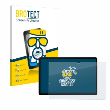 Front side of a product packaging with the brand logo BROTECT. Next to it is the device Samsung Galaxy Tab S8 Plus 5G shown wi