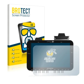 Front side of a product packaging with the brand logo BROTECT. Next to it is the device Convergent Design Odyssey 7Q+ shown wi