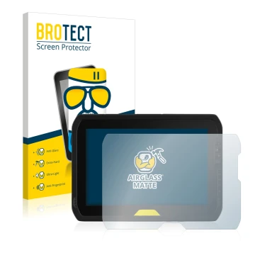 Front side of a product packaging with the brand logo BROTECT. Next to it is the device Trimble T100 shown with the correspond