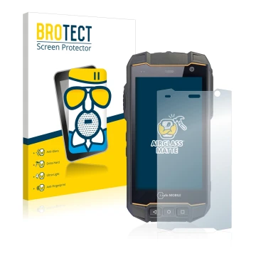 Front side of a product packaging with the brand logo BROTECT. Next to it is the device i.safe MOBILE IS530.2 shown with the c