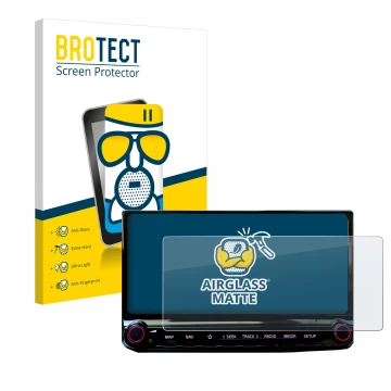Front side of a product packaging with the brand logo BROTECT. Next to it is the device Kia Ceed 2022 Infotainment System 10.2