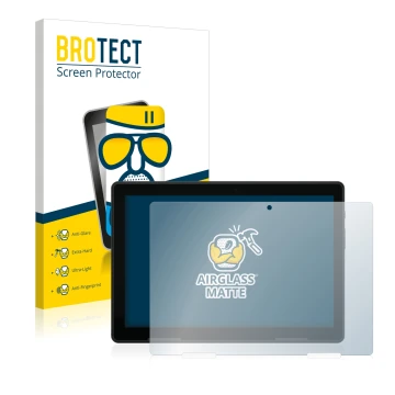 Front side of a product packaging with the brand logo BROTECT. Next to it is the device MEDION Lifetab E10814 shown with the c