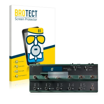 Front side of a product packaging with the brand logo BROTECT. Next to it is the device Kemper Profiler Remote shown with the 