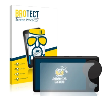 Front side of a product packaging with the brand logo BROTECT. Next to it is the device Spotify Car Thing shown with the corre