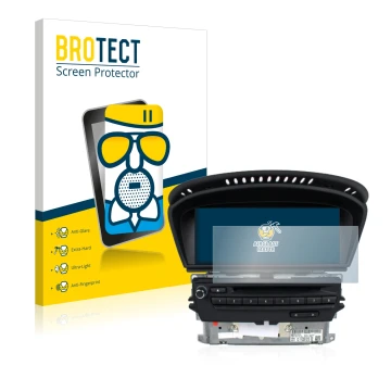 Front side of a product packaging with the brand logo BROTECT. Next to it is the device BMW 3 E93 2011 CIC professional naviga