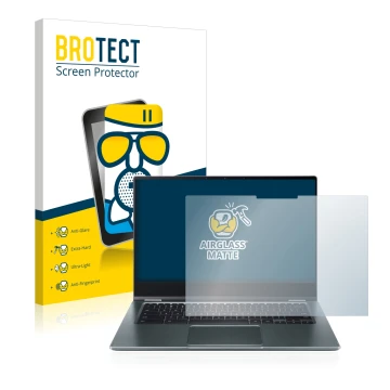 Front side of a product packaging with the brand logo BROTECT. Next to it is the device Acer Chromebook Spin 514 shown with th
