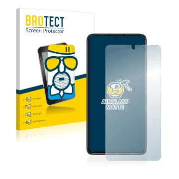 Front side of a product packaging with the brand logo BROTECT. Next to it is the device Xiaomi Poco X4 Pro 5G shown with the c